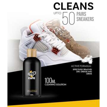 Crep Protect Cure Shoe Cleaner - Sneaker Cleaner Solution with Shoe Cleaning Brush & Microfiber Cleaning Cloth for Shoes, Sneaker, Leather, Nubuck, Suede & Canvas