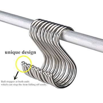 QTMY Heavy Duty S Shaped Hooks for Hanging Pots Pans Plants Clothes Coats,Stainless Steel Pack of 20