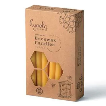 Hyoola Thin Beeswax Taper Candles - 25 Pack - Natural & Elegant