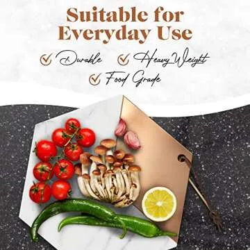 American Atelier Modern Hexagon Shaped Marble Cutting Board | Marble Cutting Boards for Kitchen | Marble Charcuterie Board | Marble Cheese Board | Marble Slab for Cheese, Charcuterie, Bread, & More