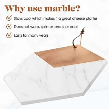 American Atelier Modern Hexagon Shaped Marble Cutting Board | Marble Cutting Boards for Kitchen | Marble Charcuterie Board | Marble Cheese Board | Marble Slab for Cheese, Charcuterie, Bread, & More