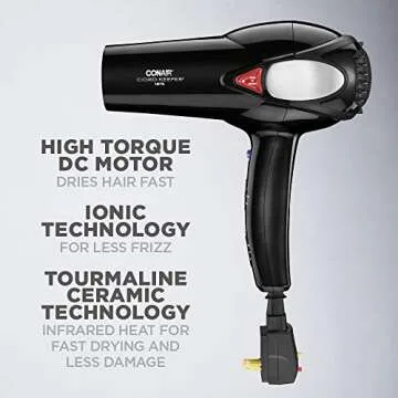 Conair 1875 Watt Cord Keeper Hair Dryer, Black - Amazon Exclusive