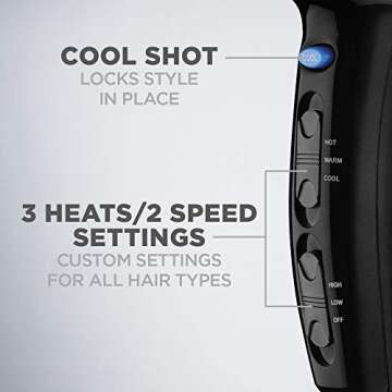 Conair 1875 Watt Cord Keeper Hair Dryer, Black - Amazon Exclusive