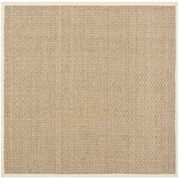 SAFAVIEH Natural Fiber Collection Area Rug - 8' Square, Natural & Beige, Border Basketweave Seagrass...