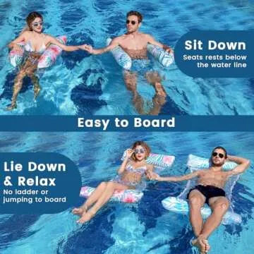 Pool Floats - 2 Pack Inflatable Pool Floats Rafts, Pool Floats Adult Size, 4-in-1 Floats for Swimming Pool, Thick PVC Pool Float Lounger Water Hammock