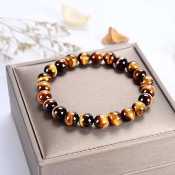Cryhand Tigers Eye Protection Handmade Bracelet Best Present For Men Women Attract Wealth Chakra Feng Shui Stretchy Beaded Bracelets Lucky Friendship Bracelet (Tiger's Eye（with out Spacer）)