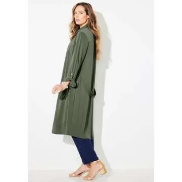 Catherines Plus Size Convertible Olive Green Shirt Dress