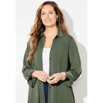 Catherines Plus Size Convertible Olive Green Shirt Dress
