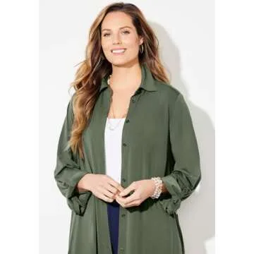 Catherines Plus Size Convertible Olive Green Shirt Dress