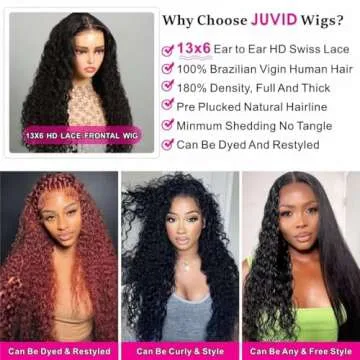 Juvid 13X6 Curly Lace Front Wigs Human Hair 13x6 HD Lace Jerry Curly Frontal Wig for Women 180% Density Glueless Kinky Curly Wigs Pre Plucked Wet and Wavy Deep Wave Wig Natural Black 24 inch