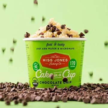 Miss Jones Baking Organic Cake In A Cup, Microwave in Under a Minute, Quick Mix, Less Mess Than a Mug: Chocolate Chip (Pack of 8)