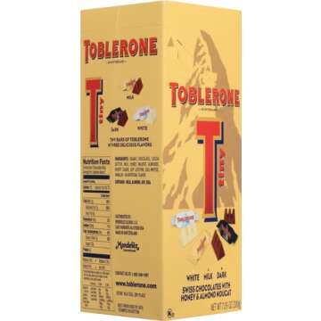 Toblerone Tiny Swiss Chocolates with Honey & Almond Nougat Variety Pack, White Chocolate, Milk Chocolate and Dark Chocolate, Valentines Day Chocolate Candy, 7.05 oz