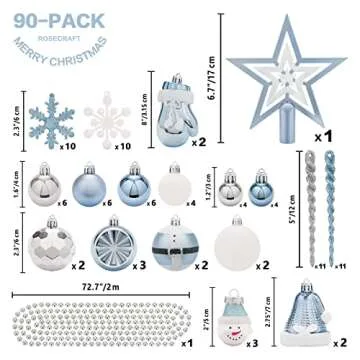 SY Super Bang Christmas Ornaments Set, 90PCS Shatterproof Christmas Hanging Ornaments for Xmas Tree ...