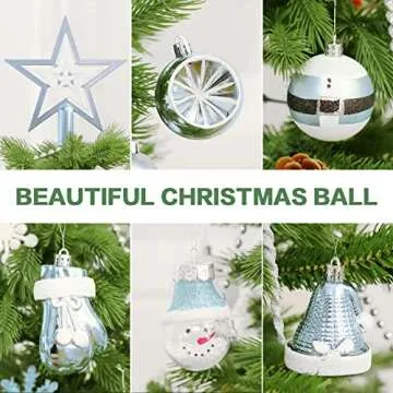 SY Super Bang Christmas Ornaments Set, 90PCS Shatterproof Christmas Hanging Ornaments for Xmas Tree Decorations, for Indoor Holiday Party Thankgivings Christmas Decor - Baby Blue.