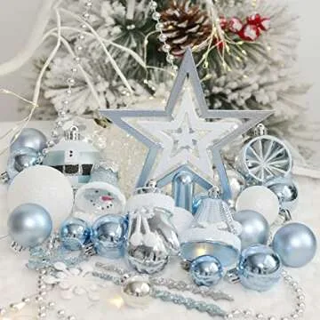 SY Super Bang Christmas Ornaments Set, 90PCS Shatterproof Christmas Hanging Ornaments for Xmas Tree Decorations, for Indoor Holiday Party Thankgivings Christmas Decor - Baby Blue.