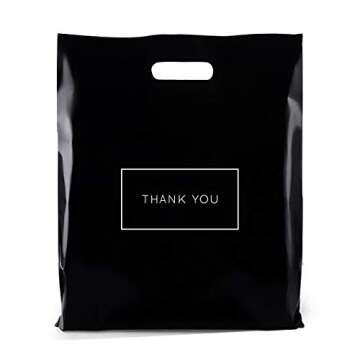Purple Q Crafts Large Plastic Shopping Bags with Thank You Logo 16" x 18" Boutique Bags with Handles...