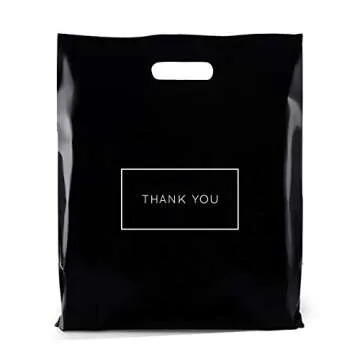 Purple Q Crafts Large Plastic Shopping Bags with Thank You Logo 16" x 18" Boutique Bags with Handles...