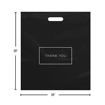 Purple Q Crafts Large Plastic Shopping Bags with Thank You Logo 16" x 18" Boutique Bags with Handles 100 Pack for Merchandise, Gifts, Trade Shows and More…