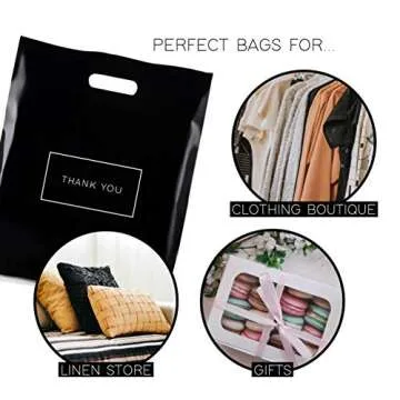 Purple Q Crafts Large Plastic Shopping Bags with Thank You Logo 16" x 18" Boutique Bags with Handles 100 Pack for Merchandise, Gifts, Trade Shows and More…