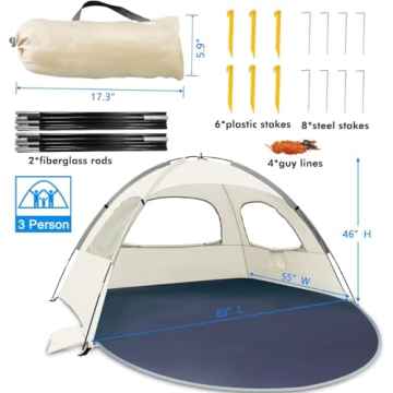 WhiteFang Beach Tent - Portable Sun Shade for 3