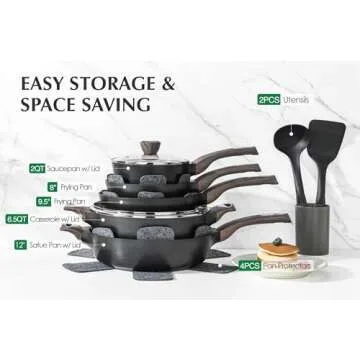 SENSARTE Pots and Pans Set Nonstick, 14 Pcs Induction Cookware Sets, Non-toxic Non Stick Kitchen Cooking Set with Frying Pans Set & Saucepan, PFOA PFOS APEO Free, Black