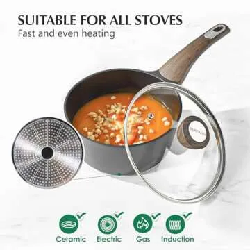 SENSARTE Pots and Pans Set Nonstick, 14 Pcs Induction Cookware Sets, Non-toxic Non Stick Kitchen Cooking Set with Frying Pans Set & Saucepan, PFOA PFOS APEO Free, Black