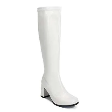 LIURUIJIA Women's Knee High White Gogo Boots for Parties