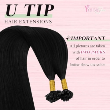 YoungSee U Tip Hair Extensions Black UTip Hair Extensions Human Hair Jet Black 18In U Tip Keratin Ha...