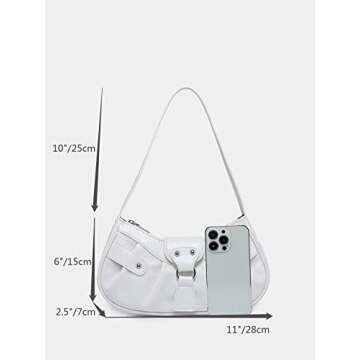 Verdusa Women's Pleated Hobo Shoulder Bag PU Leather Clutch Handbag White one-size