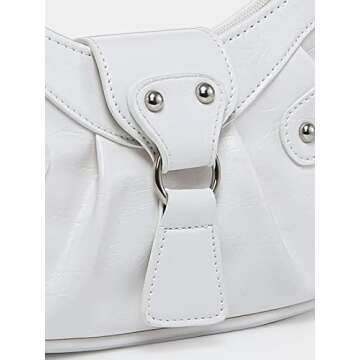 Verdusa Women's Pleated Hobo Shoulder Bag PU Leather Clutch Handbag White one-size