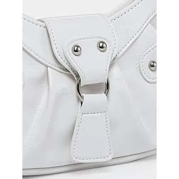 Verdusa Women's Pleated Hobo Shoulder Bag PU Leather Clutch Handbag White one-size