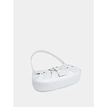 Verdusa Women's Pleated Hobo Shoulder Bag PU Leather Clutch Handbag White one-size