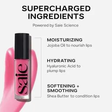 Saie Glossybounce High-Shine Hydrating Lip Gloss Oil - Sheer Tinted Lip Oil with Hyaluronic Acid + Jojoba Oil for Long-Lasting Moisture - Play (.17 oz)