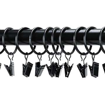 32 Pack Metal Curtain Rings with Clips Black Decorative Drapery Rustproof Vintage 1.77 Inch Interior Diameter