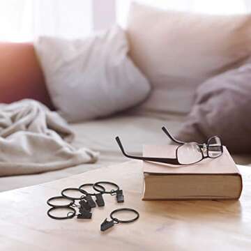 32 Pack Metal Curtain Rings with Clips Black Decorative Drapery Rustproof Vintage 1.77 Inch Interior Diameter