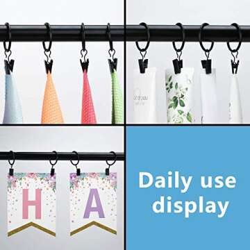 32 Pack Metal Curtain Rings with Clips Black Decorative Drapery Rustproof Vintage 1.77 Inch Interior Diameter