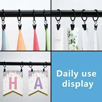 32 Pack Metal Curtain Rings with Clips Black Decorative Drapery Rustproof Vintage 1.77 Inch Interior Diameter