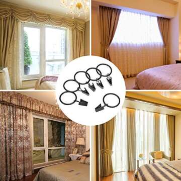 32 Pack Metal Curtain Rings with Clips Black Decorative Drapery Rustproof Vintage 1.77 Inch Interior Diameter