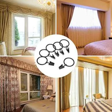 32 Pack Metal Curtain Rings with Clips Black Decorative Drapery Rustproof Vintage 1.77 Inch Interior Diameter