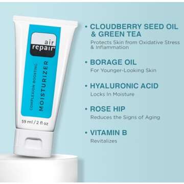 Air Repair Complexion Boosting Moisturizer with Hyaluronic Acid & Ceramide, Skin Barrier Repair Moisturizer for Dry Skin, Hydrating Face Moisturizer Reduces Aging & Wrinkles, Vegan & Cruelty Free