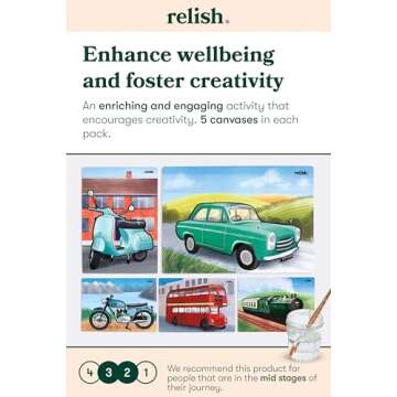 Relish - Dementia Aquapaints Activities for Seniors - Pack of 5 Reusable Water Painting Toys, Classic Vehicles, Alzheimer’s Products & Gifts for Elderly