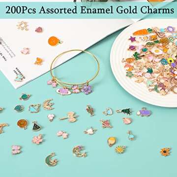SANNIX 200Pcs Gold Plated Enamel Charms - Ideal for Jewelry Making