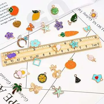 SANNIX 200Pcs Gold Enamel Charms for Jewelry Making