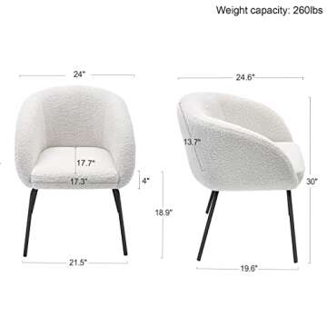 ONEVOG Cozy Sherpa Dining Chair, White Boucle Chairs with Arms, Curved Back Makeup Vanity Chair for ...