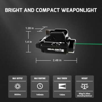 OLIGHT Baldr S 800 Lumens Compact Rail Mount Weaponlight with Green Beam and White LED Combo, Magnetic USB Rechargeable Tactical Flashlight with 1913 or GL Rail, Battery Included (Black)