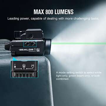 OLIGHT Baldr S 800 Lumens Compact Rail Mount Weaponlight with Green Beam and White LED Combo, Magnetic USB Rechargeable Tactical Flashlight with 1913 or GL Rail, Battery Included (Black)