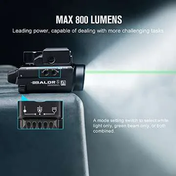 OLIGHT Baldr S 800 Lumens Compact Rail Mount Weaponlight with Green Beam and White LED Combo, Magnetic USB Rechargeable Tactical Flashlight with 1913 or GL Rail, Battery Included (Black)