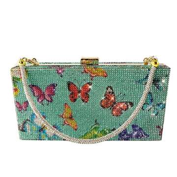 Powerpurlife (#6 Green) Butterfly pattern women evening bag diamonds crystal bridal wedding party clutch purses