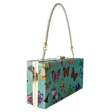 Powerpurlife (#6 Green) Butterfly pattern women evening bag diamonds crystal bridal wedding party clutch purses