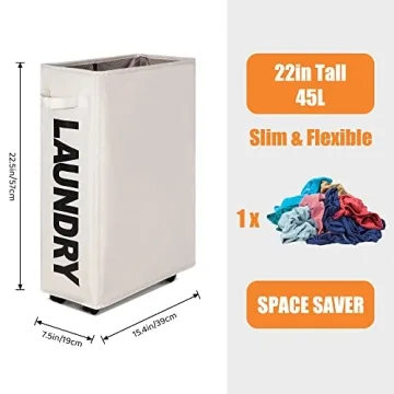 Caroeas Slim Rolling Laundry Basket for Small Spaces